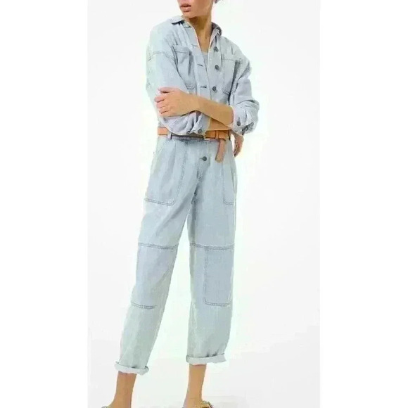 Michael Kors Womens Denim Jumpsuit Button-Front Long Corral Size XS WORK WEAR - Picture 1 of 4